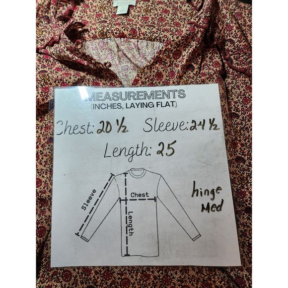 Hinge Navy and rust with orange and yellow floral print long sleeved blouse. Ruf - Picture 7 of 8